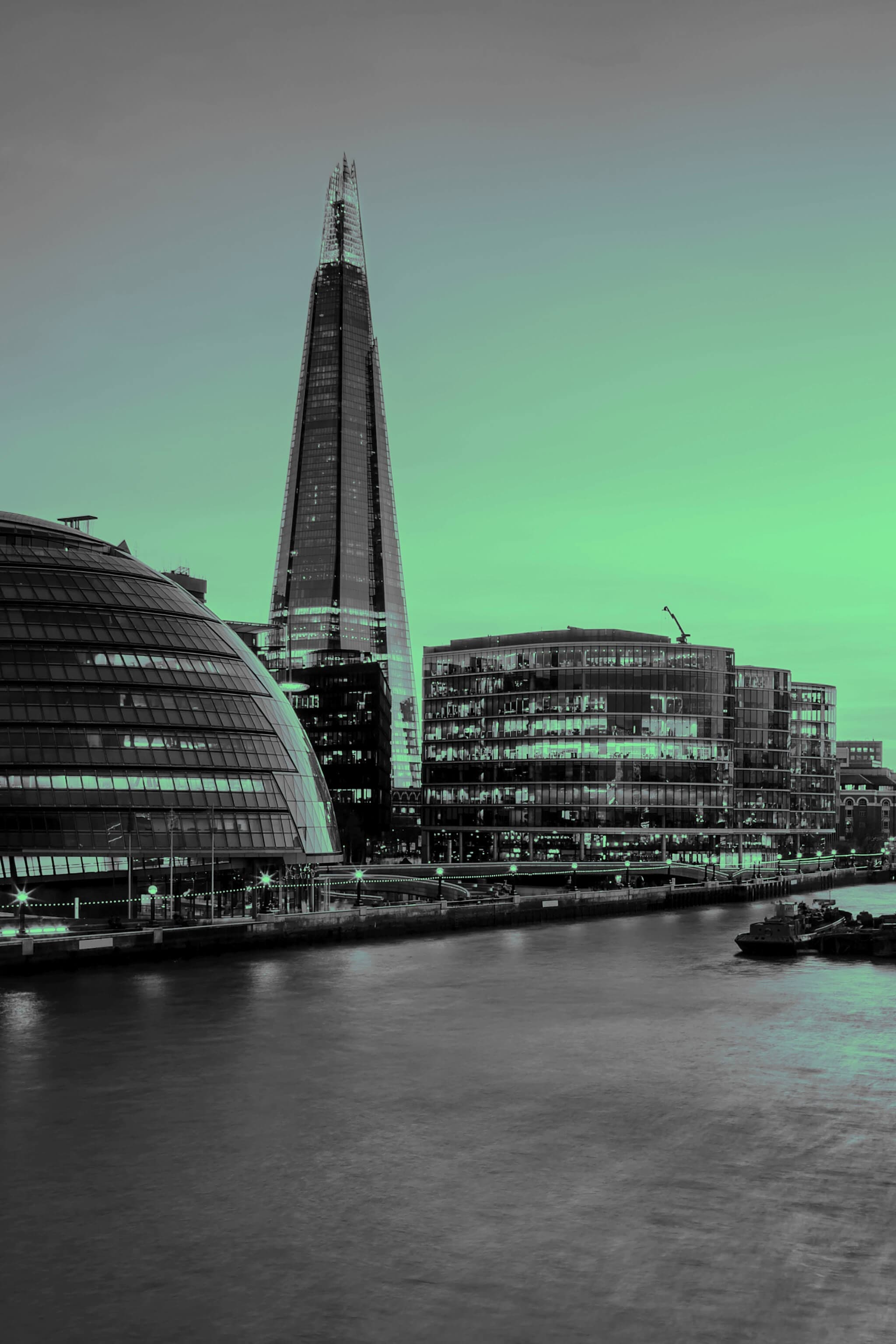 View of the Shard from Tower Bridge in London.