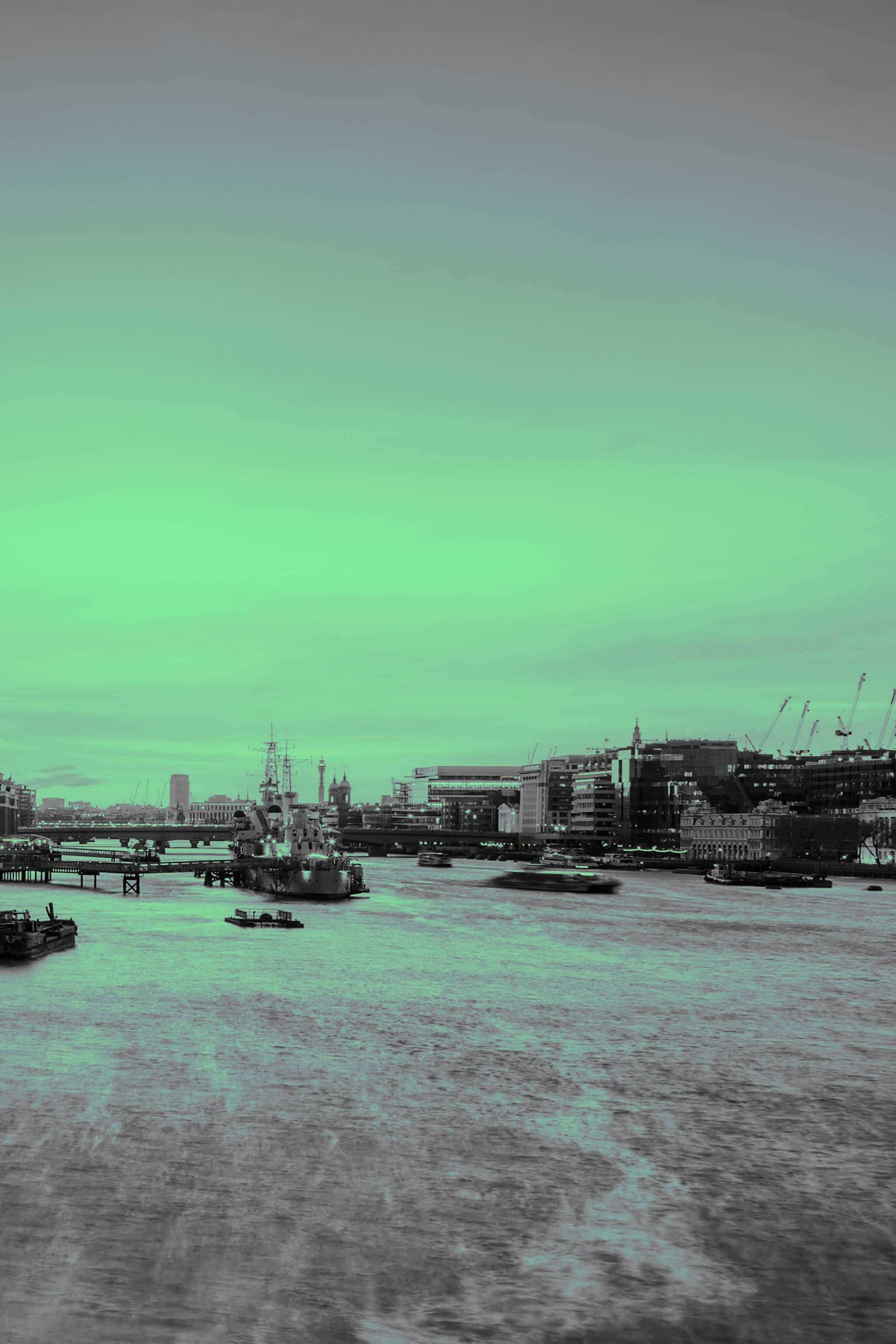 View of the Shard from Tower Bridge in London.